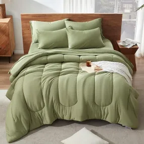 100% Microfiber Jersey Knit Comforter Set Duvet Set with Pillow Shams Green