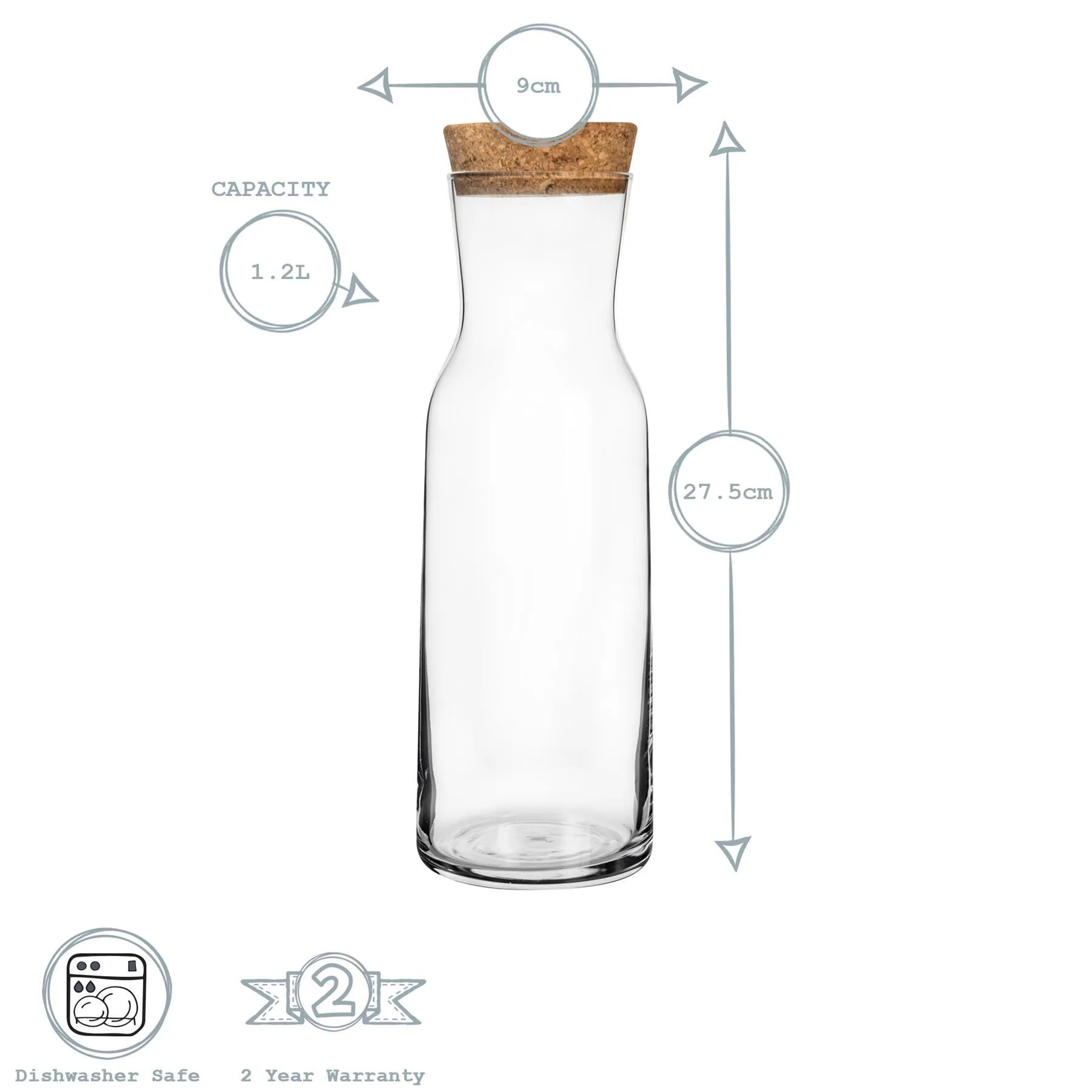 1.2L Aquaria Glass Carafe with Cork Lid