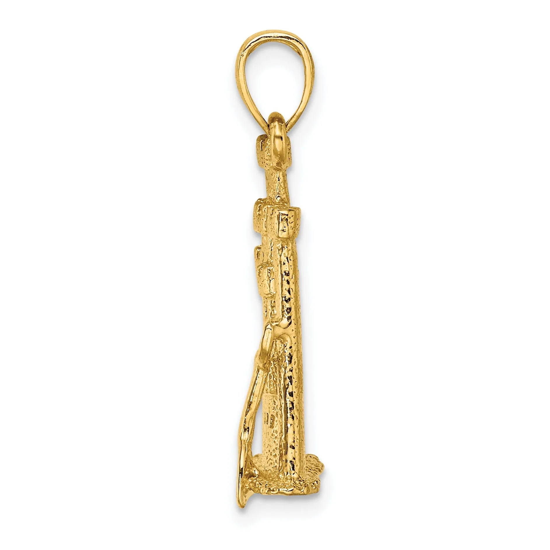 14K Yellow Gold Polished Textured Finish 3-Dimensional Sand Castle with Shovel Charm Pendant