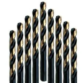 #18 Wire Size Jobber Length Drill Bit - Black and Gold - Split Point - 12 Pack