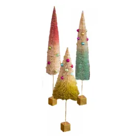 180 Degrees Pastel Ombre Christmas Village Bottle Brush Set with Shiny Balls