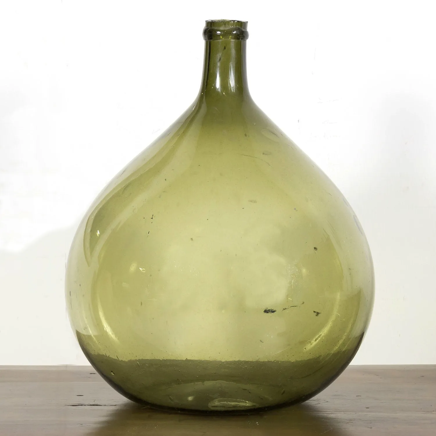 19th Century French Green Glass Demijohn or Dame Jeanne Handblown Bottle