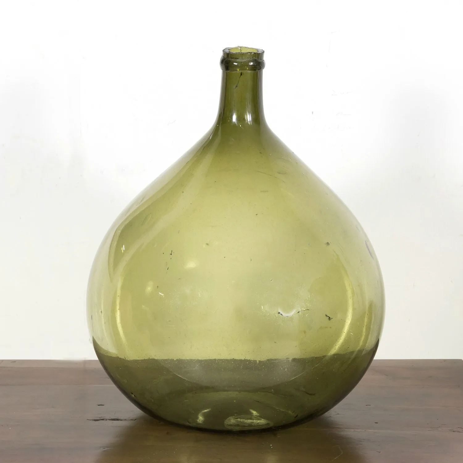 19th Century French Green Glass Demijohn or Dame Jeanne Handblown Bottle