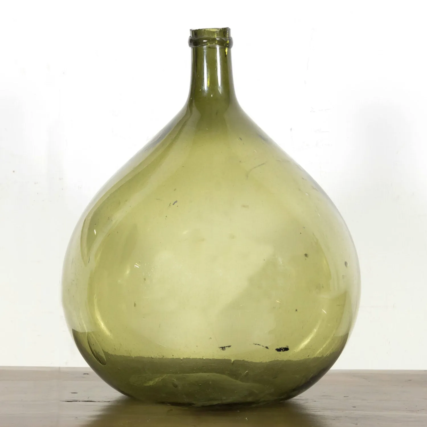 19th Century French Green Glass Demijohn or Dame Jeanne Handblown Bottle