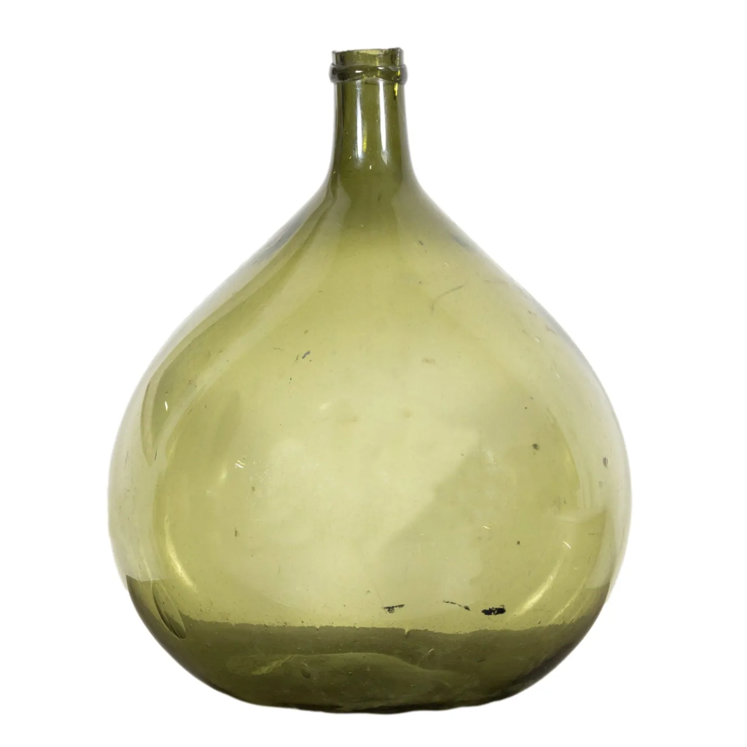 19th Century French Green Glass Demijohn or Dame Jeanne Handblown Bottle