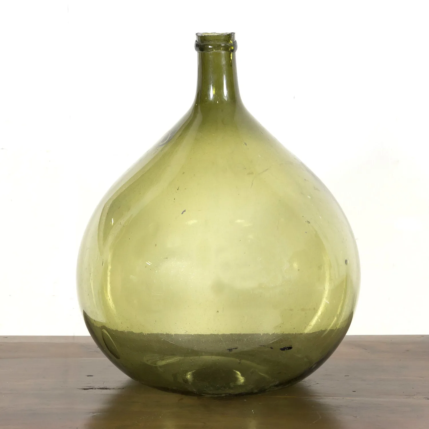 19th Century French Green Glass Demijohn or Dame Jeanne Handblown Bottle