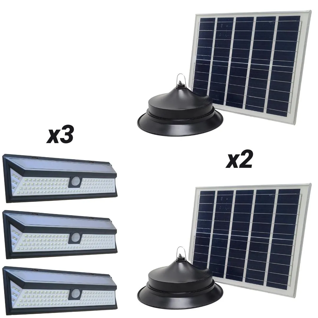 2 100W Solar Pendant Lights   3 118 LED Solar Lights