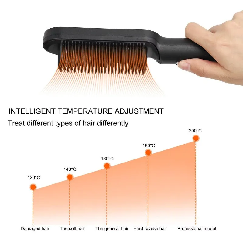 2-in-1 Electric Hair Straightener Brush - Fast Heat Curler Brush Hot Comb Portable