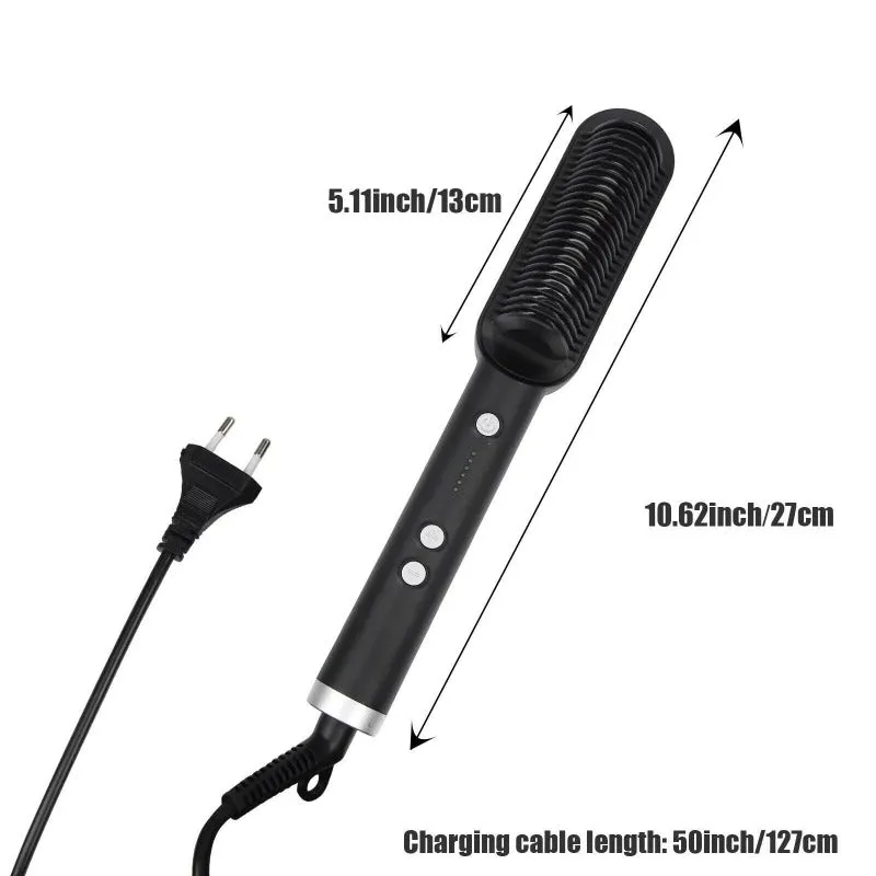 2-in-1 Electric Hair Straightener Brush - Fast Heat Curler Brush Hot Comb Portable