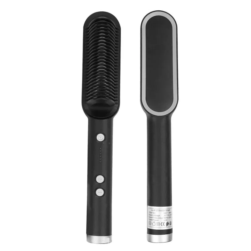 2-in-1 Electric Hair Straightener Brush - Fast Heat Curler Brush Hot Comb Portable