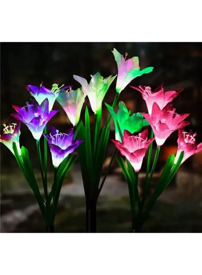 2 Pcs Beautiful Romantic Waterproof Solar Powered LED Simulation Lily Artificial Flower for Landscape With Stake For Outdoor Garden, White