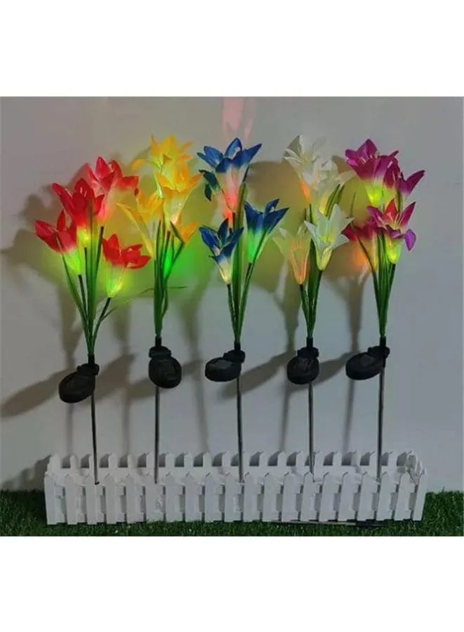 2 Pcs Beautiful Romantic Waterproof Solar Powered LED Simulation Lily Artificial Flower for Landscape With Stake For Outdoor Garden, White