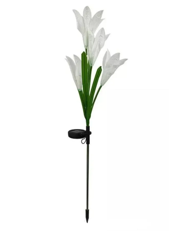 2 Pcs Beautiful Romantic Waterproof Solar Powered LED Simulation Lily Artificial Flower for Landscape With Stake For Outdoor Garden, White