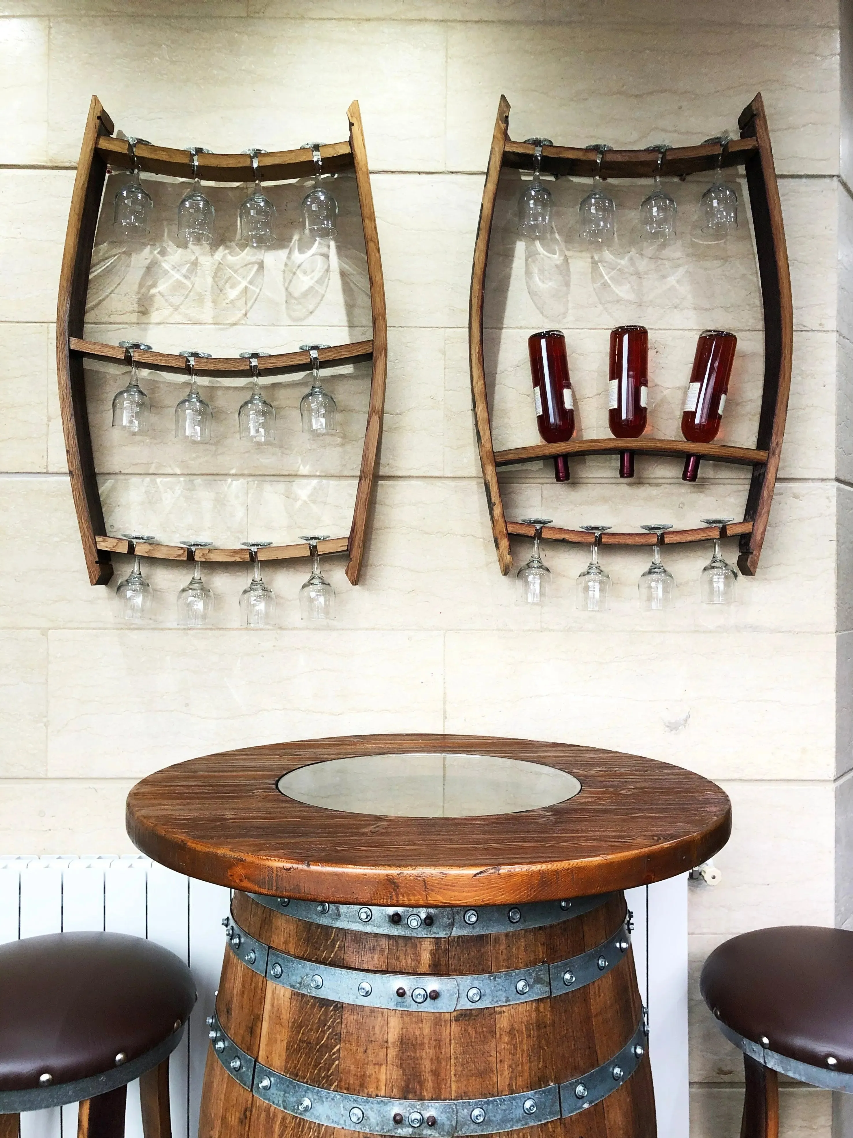 2 x Trio Pack: Wine Barrel Trio Bottle   Trio Glass Display