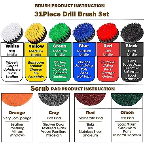 31 Piece Drill Brush Attachments Set, Scrub Pads & Sponge,Power Scrubber Brush with Extend Long Attachment All Purpose Cleaning Kit for Grout, Tiles, Sinks, Bathtub, Bathroom, Kitchen and Automobile