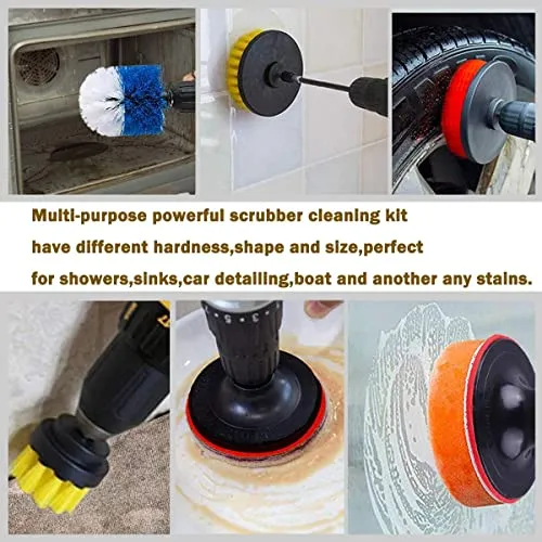 31 Piece Drill Brush Attachments Set, Scrub Pads & Sponge,Power Scrubber Brush with Extend Long Attachment All Purpose Cleaning Kit for Grout, Tiles, Sinks, Bathtub, Bathroom, Kitchen and Automobile