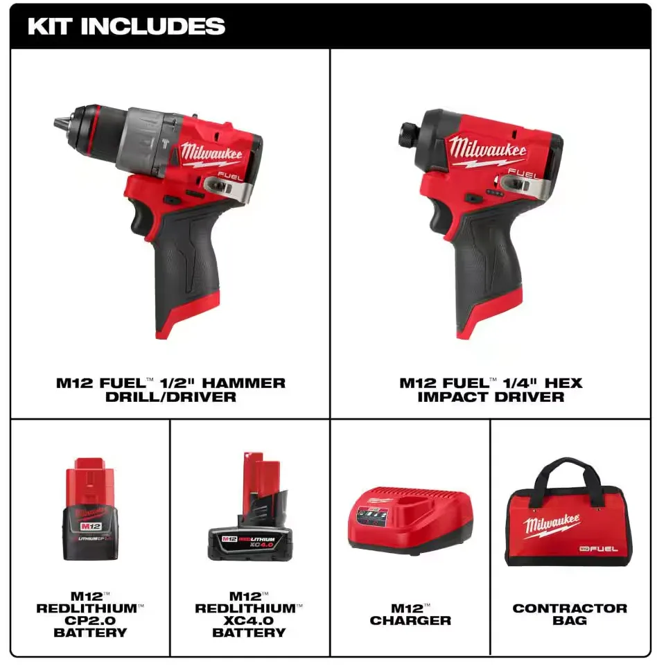 3497-22 Milwaukee M12 Fuel Cordless 2-Tool Combo Kit (3404-20, 3453-20)