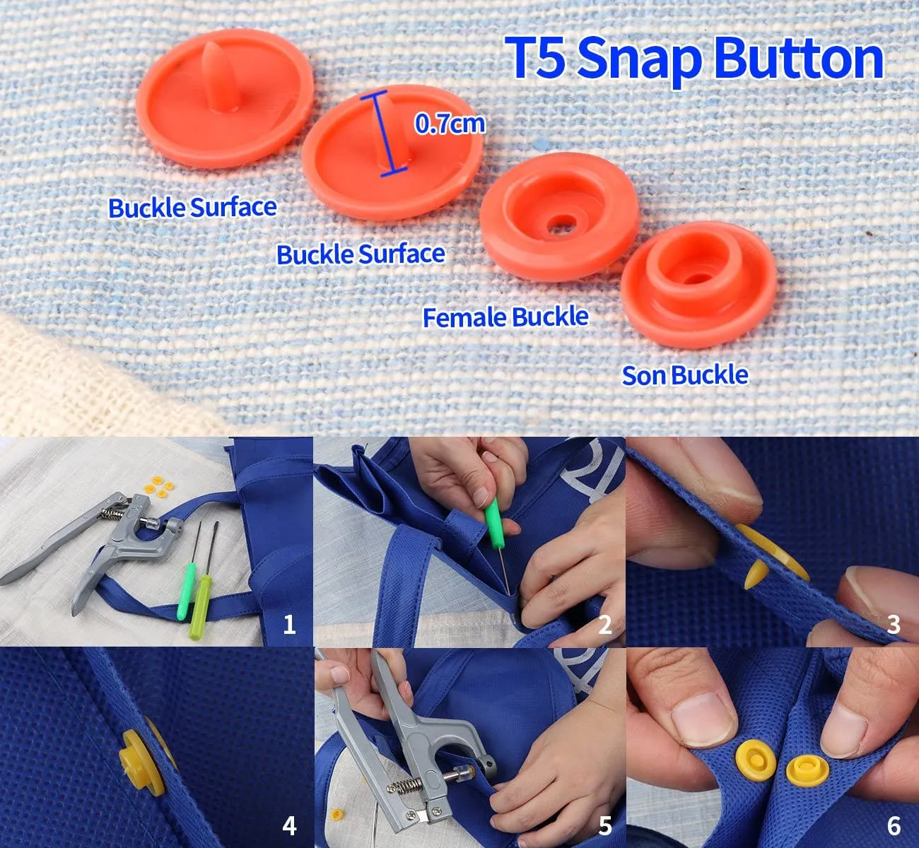 360/150/50 Sets T5 Plastic Snap Button with Snaps Pliers Tool Kit &amp; Organizer Containers,Easy Replacing Snaps,DIY Family Tailor