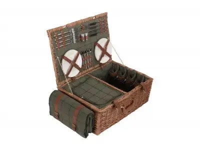 4 PERSON GREEN TWEED HAMPER