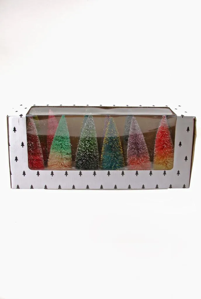 5.5" Mult-Color Ombre Christmas Village Bottle Brush Trees Box Set of 12