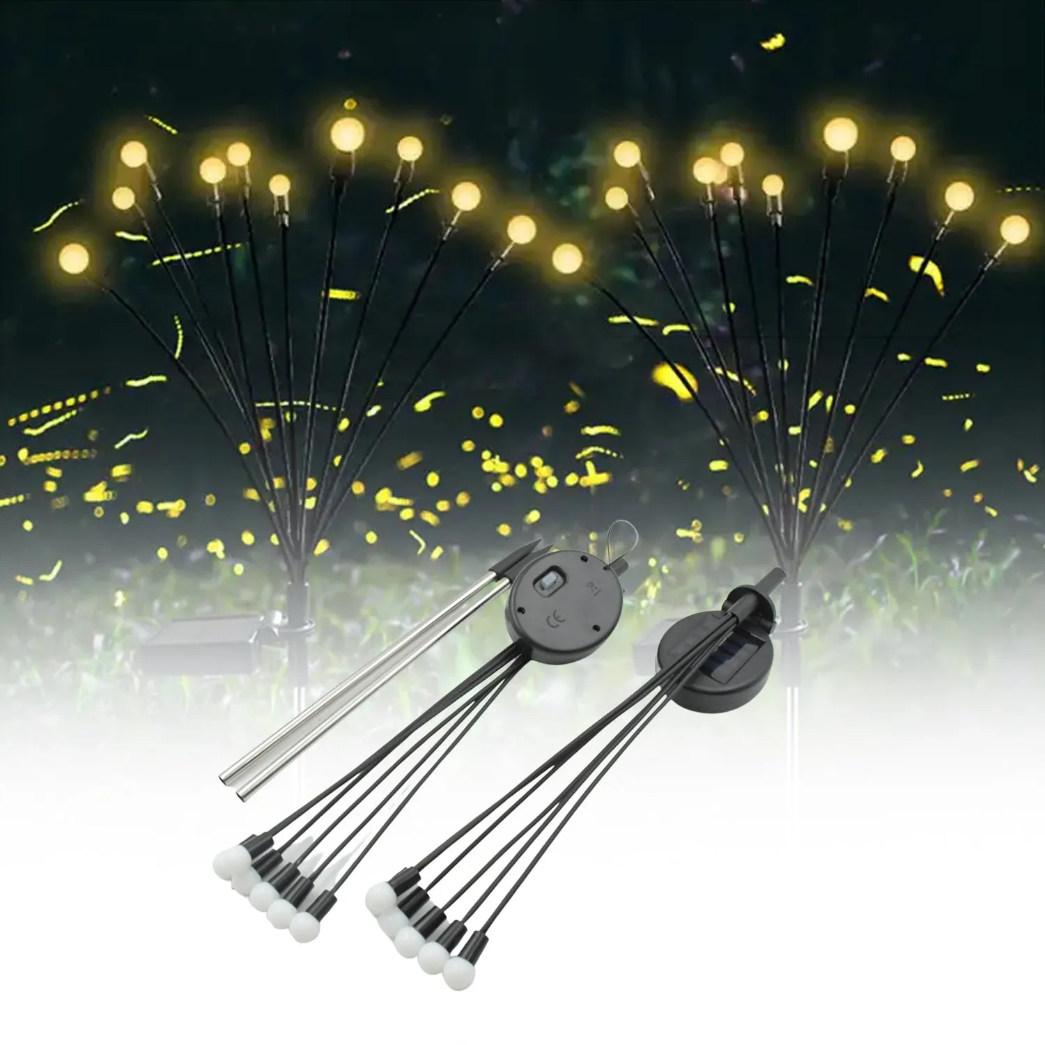 9129 Solar Garden Lights, Solar - Powered Firefly Lamp, New Upgraded Solar Firefly Lights Outdoor Waterproof, Solar Outdoor Decorative Lights for Yard Gardening Patio Backyard Pathway Décor (2 PCS Set 12 LED (Warm Light))