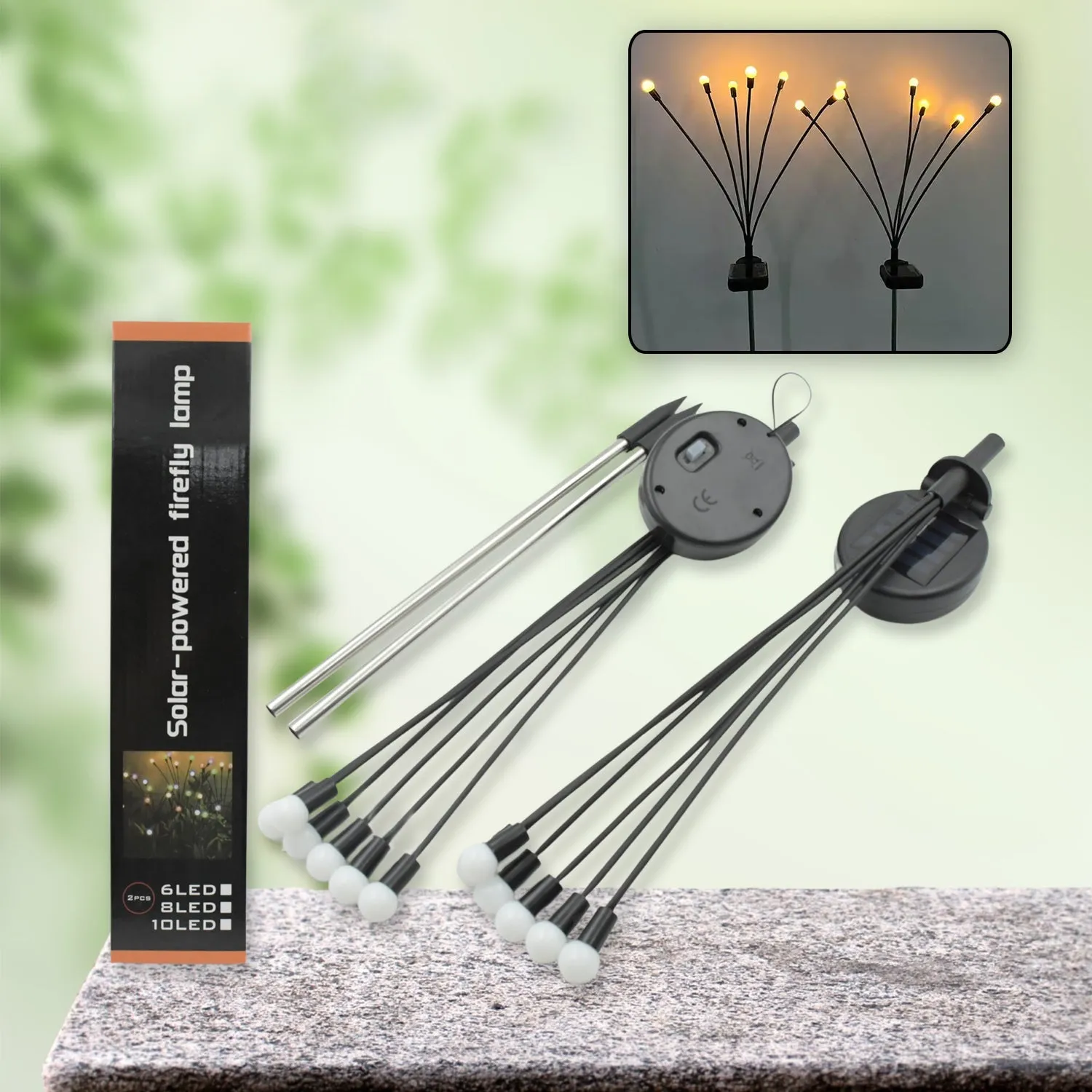 9129 Solar Garden Lights, Solar - Powered Firefly Lamp, New Upgraded Solar Firefly Lights Outdoor Waterproof, Solar Outdoor Decorative Lights for Yard Gardening Patio Backyard Pathway Décor (2 PCS Set 12 LED (Warm Light))