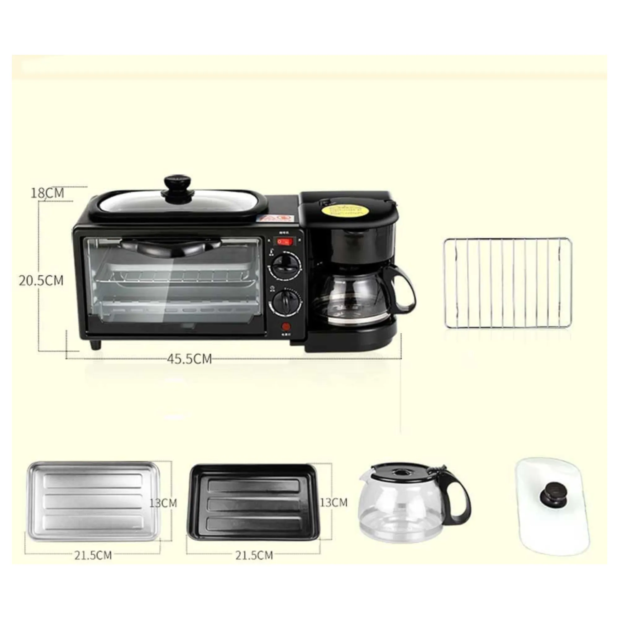 9L 3-in-1 Multifunctional Frying And Breakfast Maker With Coffee Machine