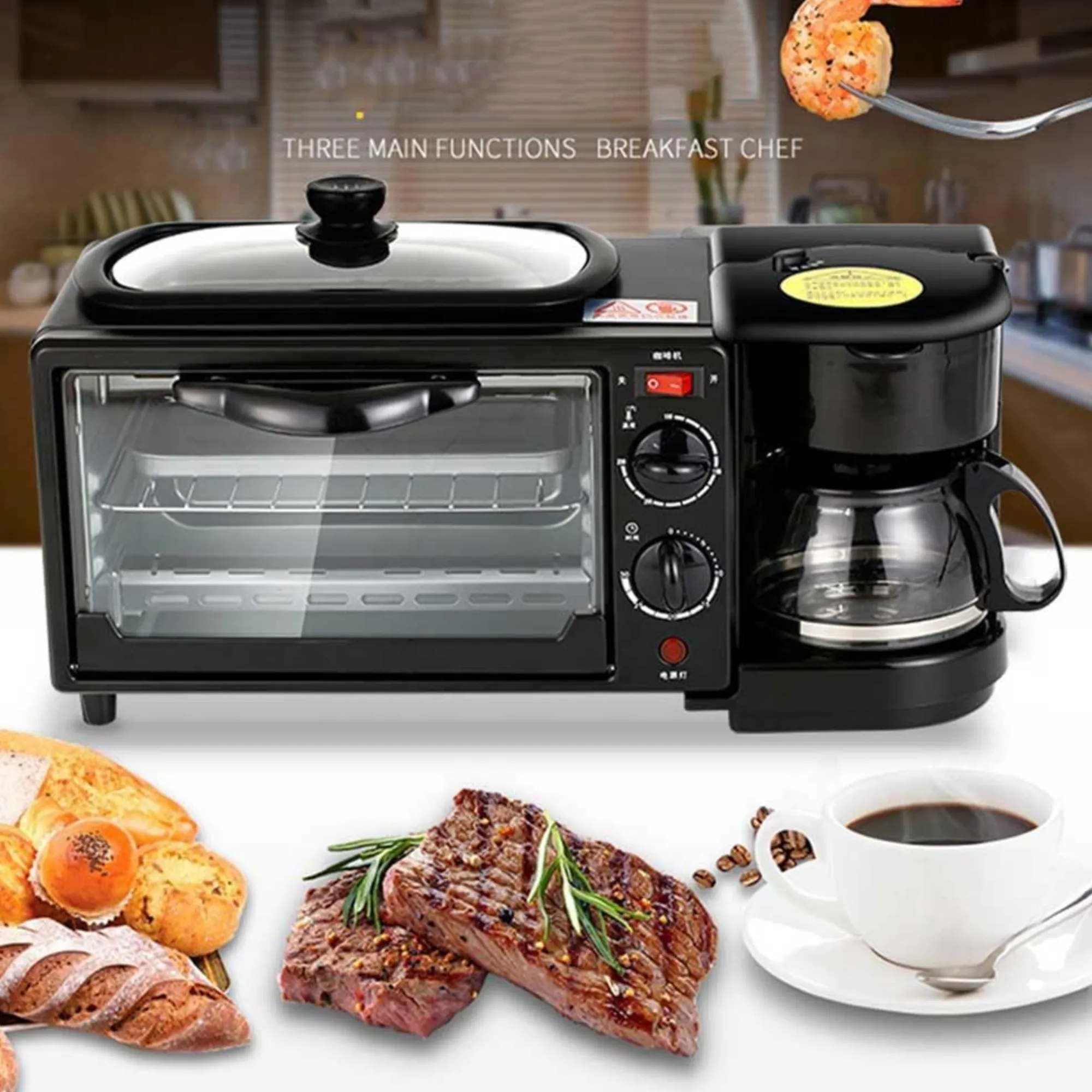 9L 3-in-1 Multifunctional Frying And Breakfast Maker With Coffee Machine