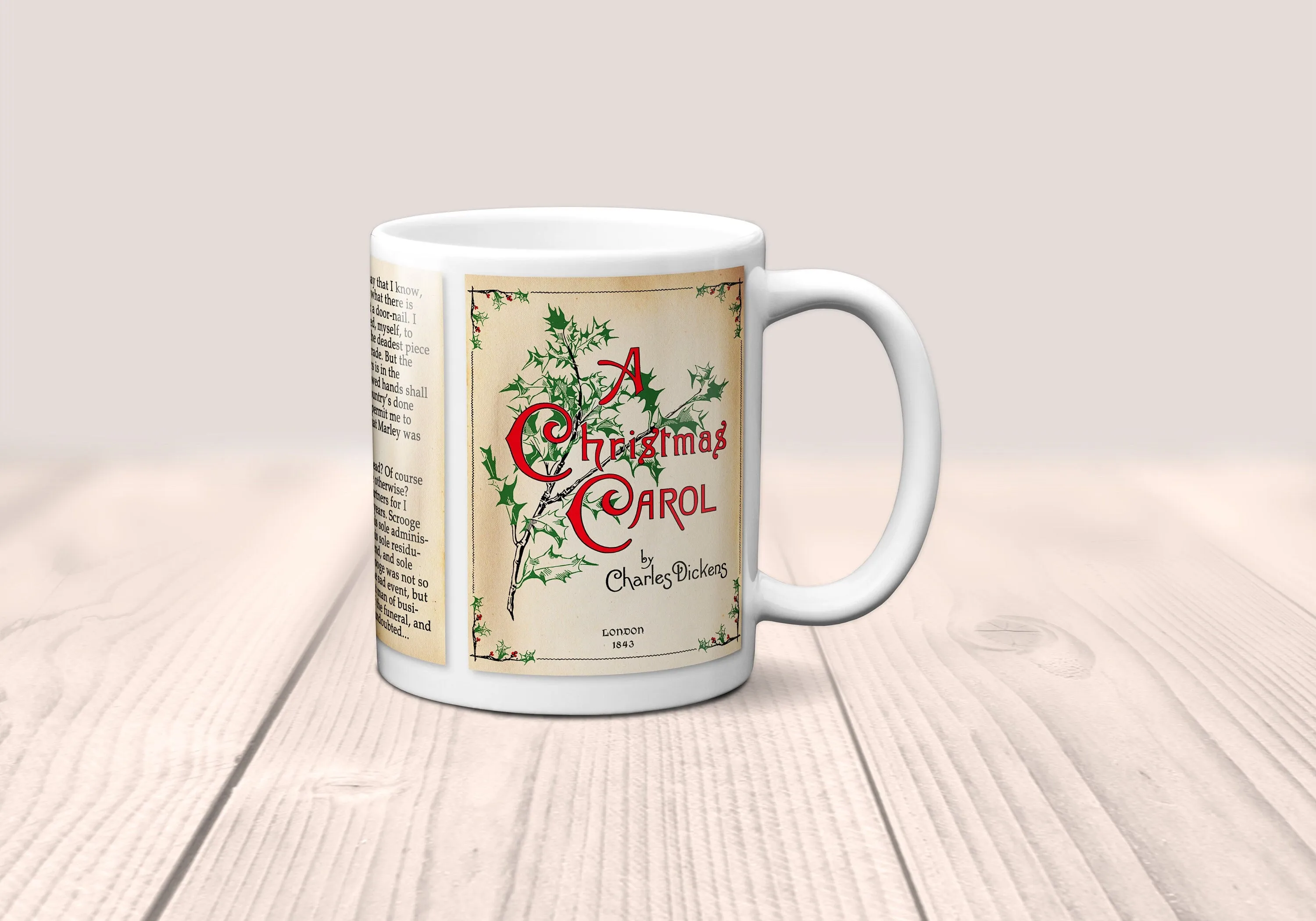 A Christmas Carol by Charles Dickens Mug. Coffee Mug with Christmas Carol book Title and Book Pages, Bookish Gift, Literary Mug.