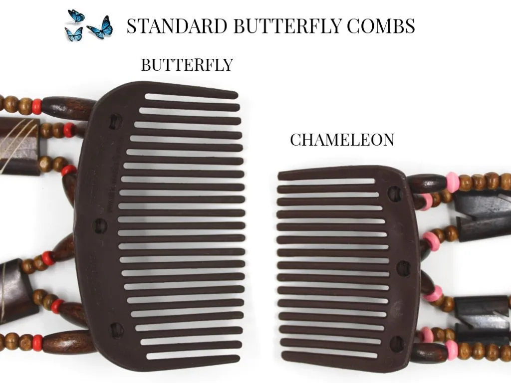 African Butterfly Thick Hair Comb - Beada Brown 188