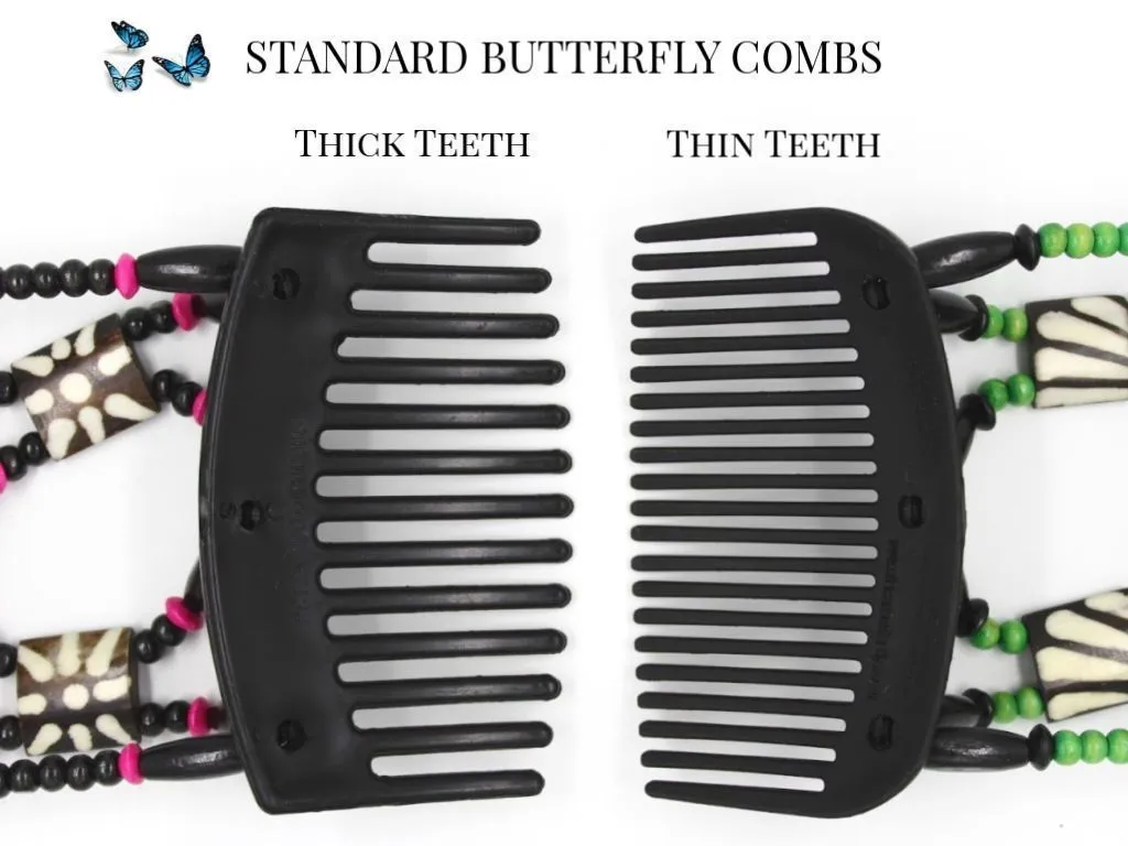 African Butterfly Thick Hair Comb - Flowers Black 36