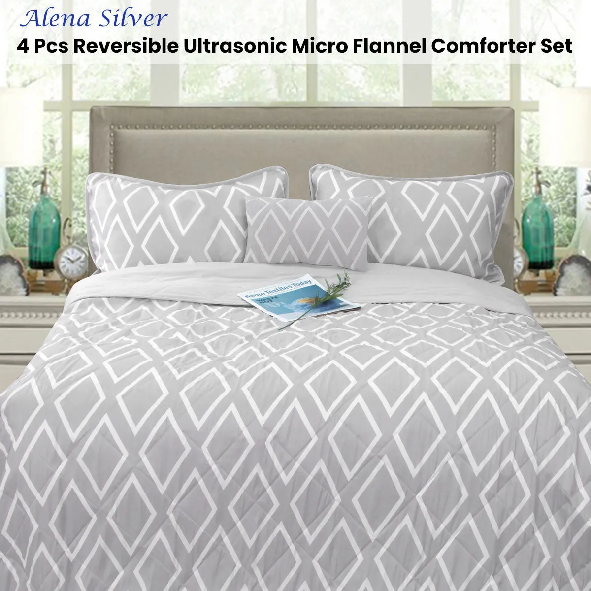 Alena Silver 4 Pcs Ultrasonic Comforter Set King