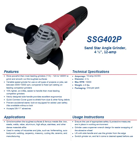 Angle Grinder - Sand Star Variable Speed with Lock, 4-1/2-Inch, 12-Amp for Grinding Discs