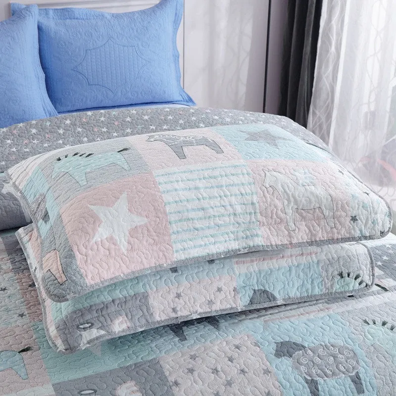 Animal Print Patchwork Cotton 3 Piece Bedspread Bedding Set Quilt