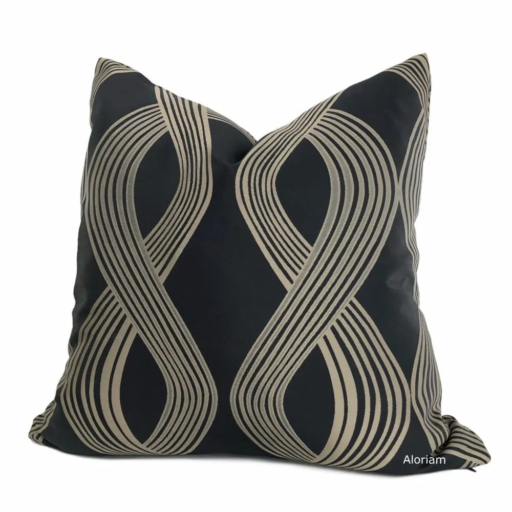 Aria Charcoal Gray Bronze Brown Modern Ribbon Twist Pillow Cover