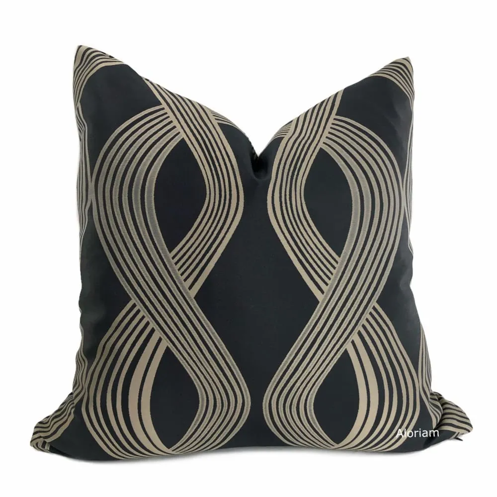 Aria Charcoal Gray Bronze Brown Modern Ribbon Twist Pillow Cover