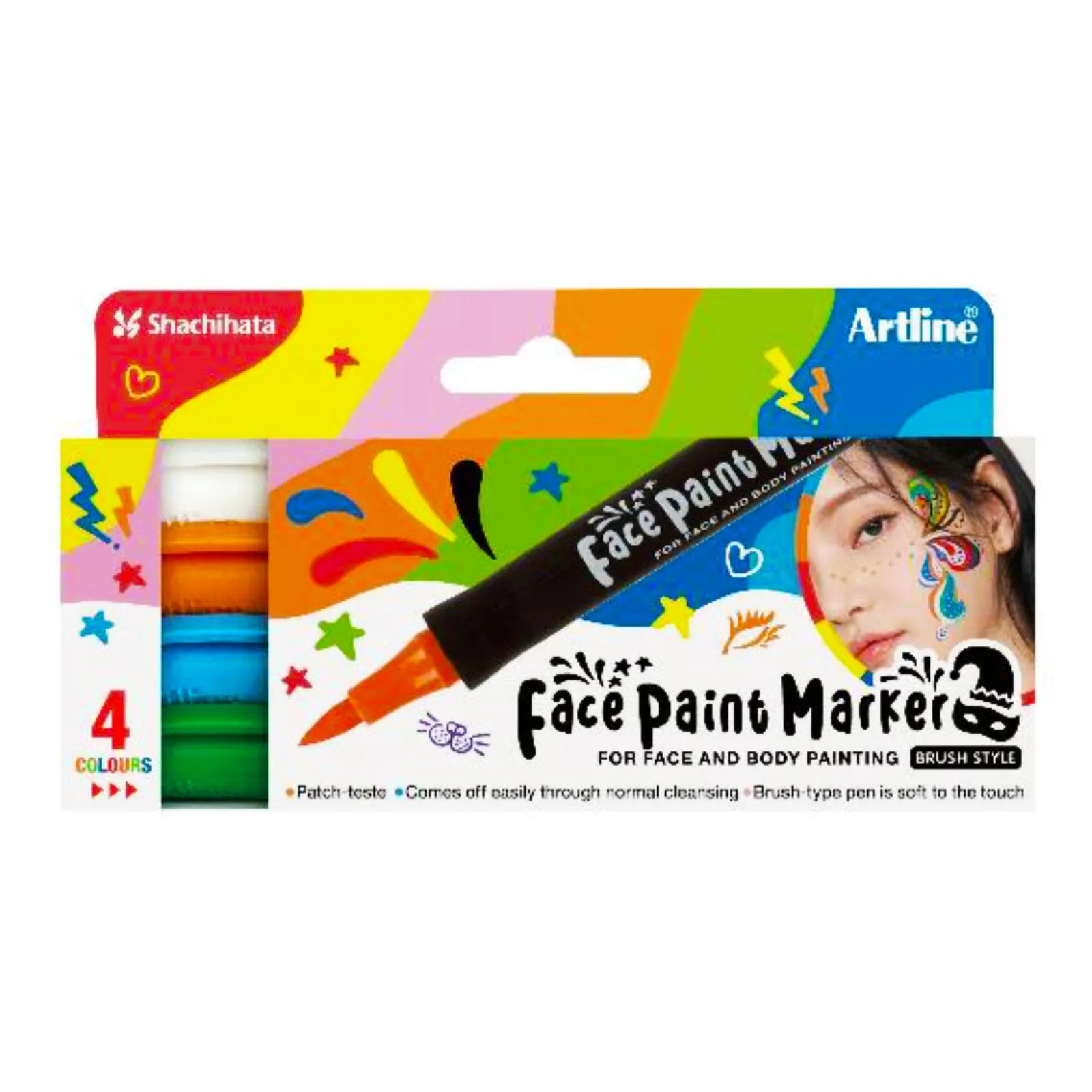 Artline Face Paint Brush Style Marker - 4pc Set