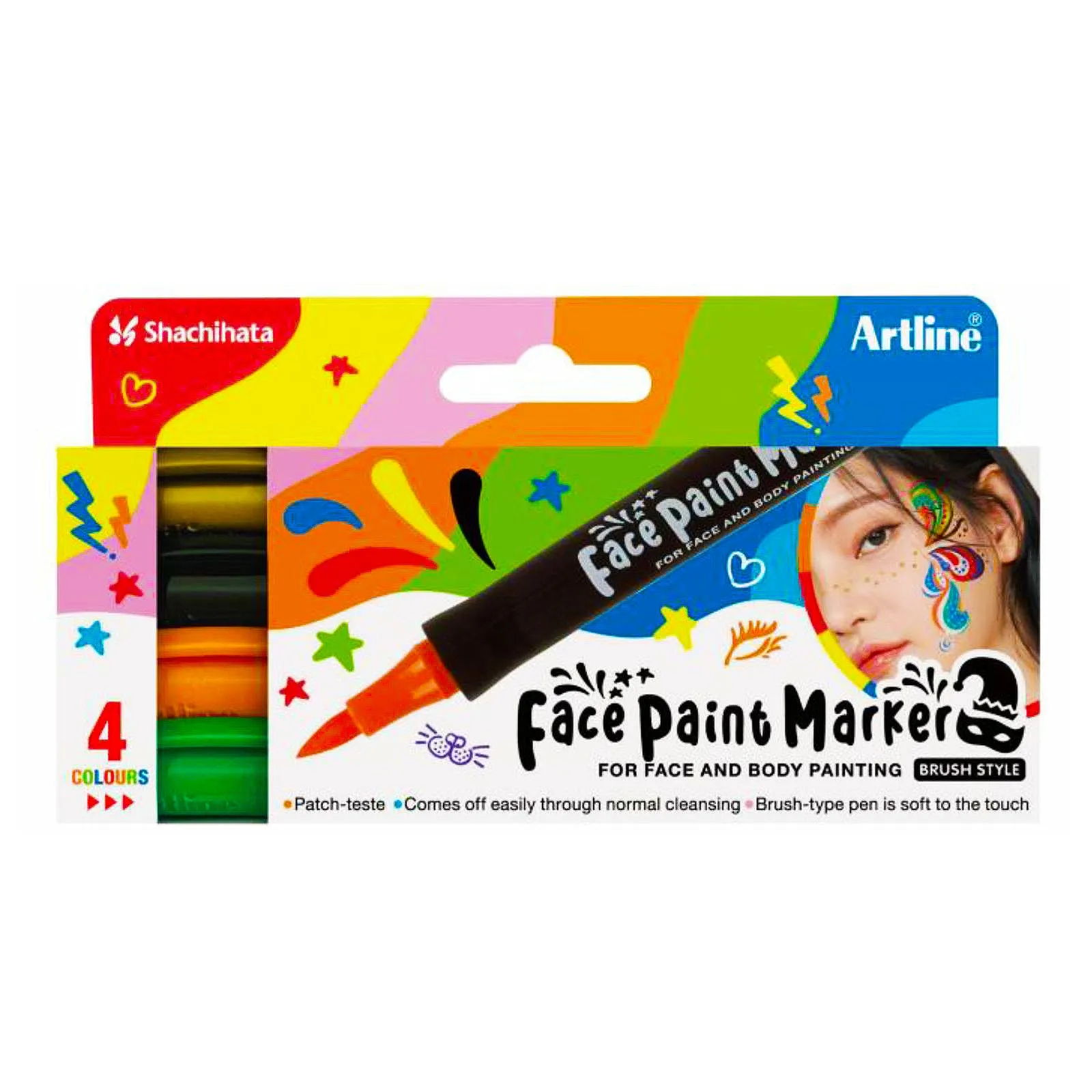 Artline Face Paint Brush Style Marker - 4pc Set