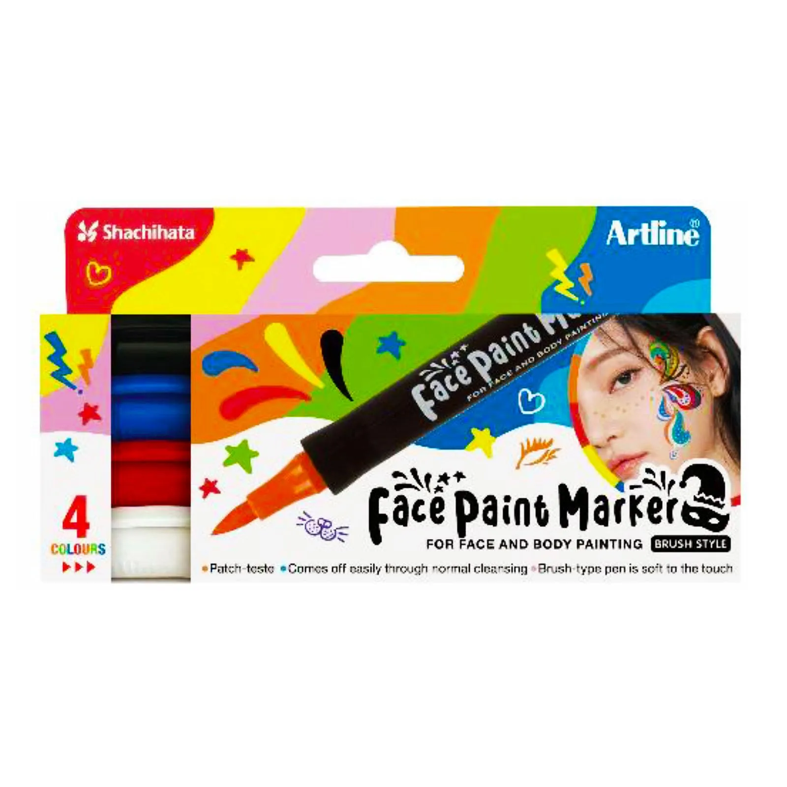 Artline Face Paint Brush Style Marker - 4pc Set