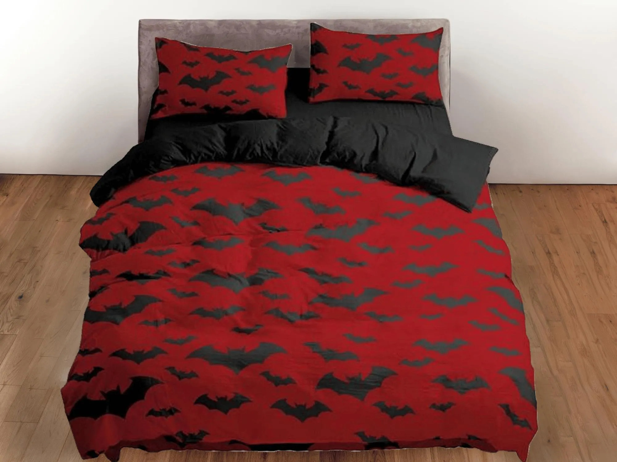 Bat prints halloween full size bedding & pillowcase, red duvet cover dorm bedding, halloween decor, nursery toddler bedding, halloween gift