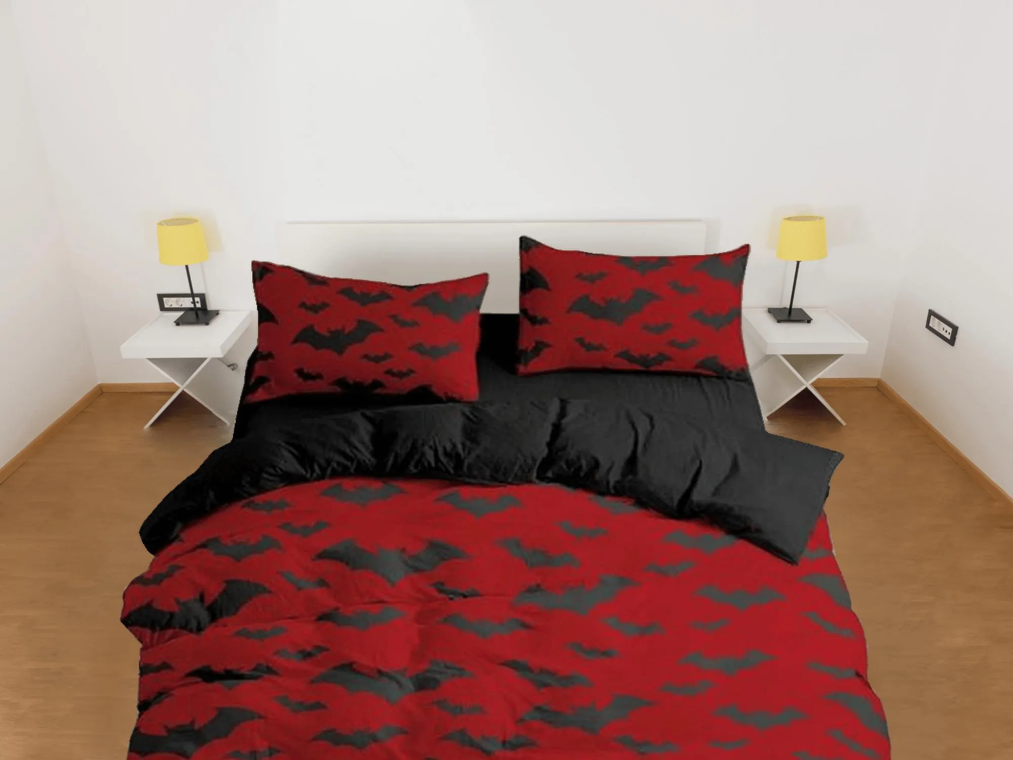 Bat prints halloween full size bedding & pillowcase, red duvet cover dorm bedding, halloween decor, nursery toddler bedding, halloween gift