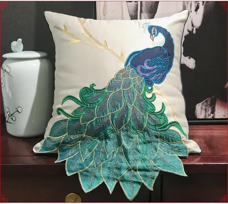 Beautiful Decorative Throw Pillows, Embroider Peacock Cotton and linen Pillow Cover, Decorative Sofa Pillows, Decorative Pillows for Couch