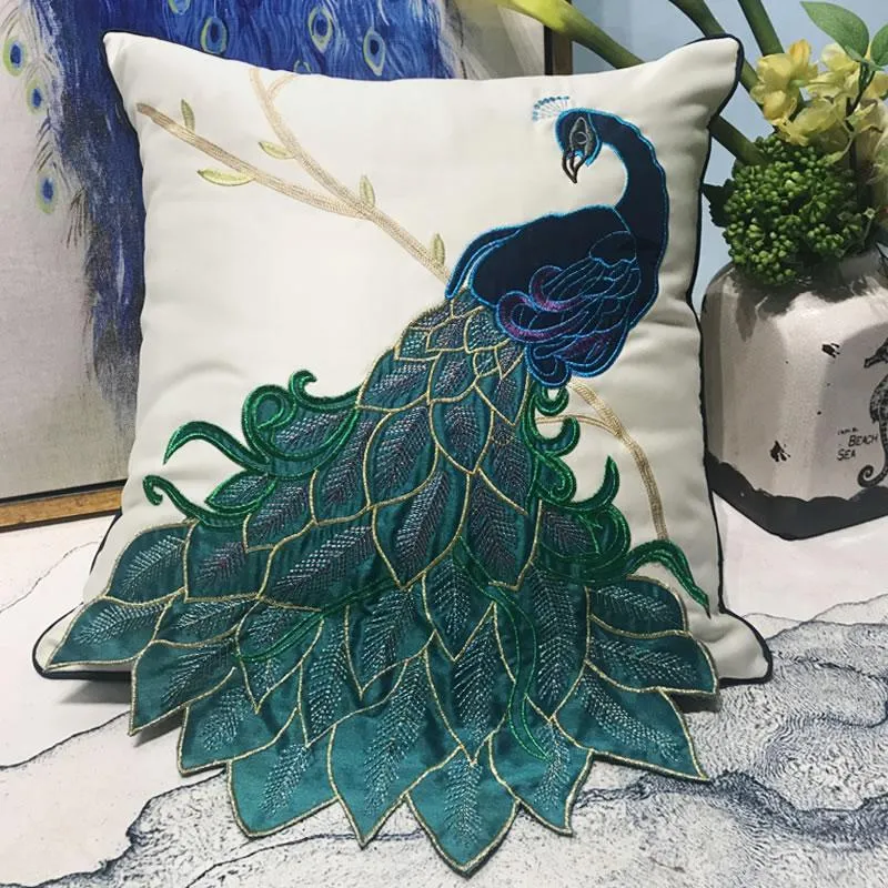 Beautiful Decorative Throw Pillows, Embroider Peacock Cotton and linen Pillow Cover, Decorative Sofa Pillows, Decorative Pillows for Couch