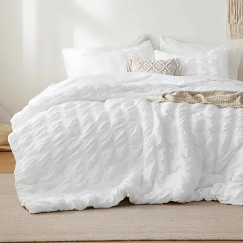 Bedsure Twin Comforter Set - Twin Bed in a Bag 5 Pieces Plaid Seersucker Bedding Set, Soft Lightweight Down Alternative Comforter, Twin Bed Set (White Plaid, Twin)