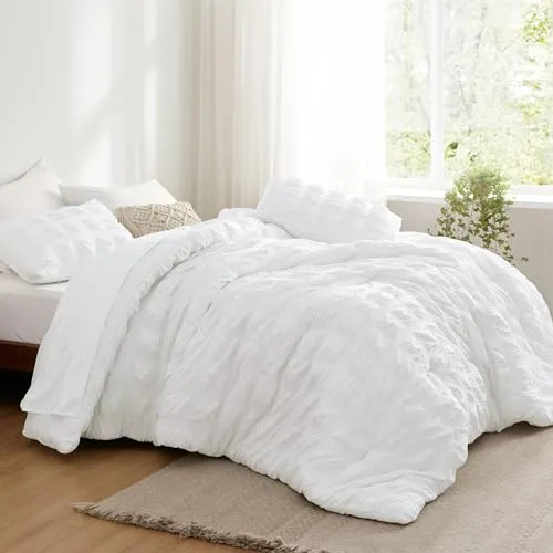 Bedsure Twin Comforter Set - Twin Bed in a Bag 5 Pieces Plaid Seersucker Bedding Set, Soft Lightweight Down Alternative Comforter, Twin Bed Set (White Plaid, Twin)