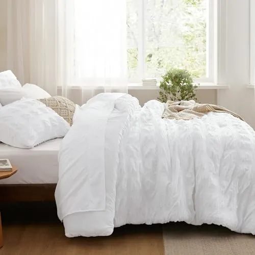 Bedsure Twin Comforter Set - Twin Bed in a Bag 5 Pieces Plaid Seersucker Bedding Set, Soft Lightweight Down Alternative Comforter, Twin Bed Set (White Plaid, Twin)