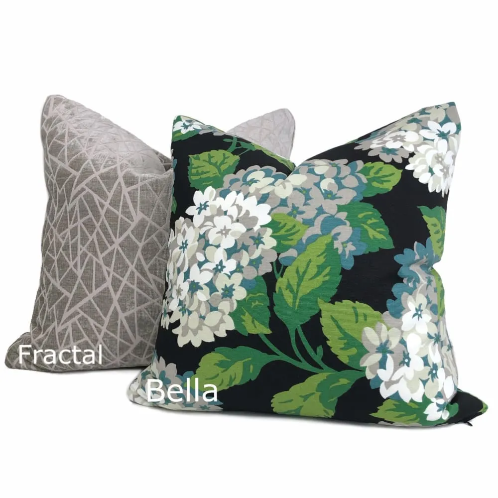 Bella Onyx Green Cream Gray Hydrangea Floral Print Pillow Cover