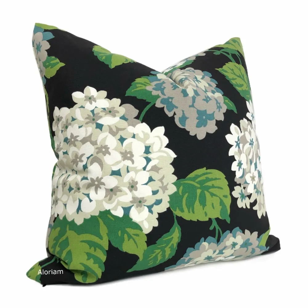 Bella Onyx Green Cream Gray Hydrangea Floral Print Pillow Cover