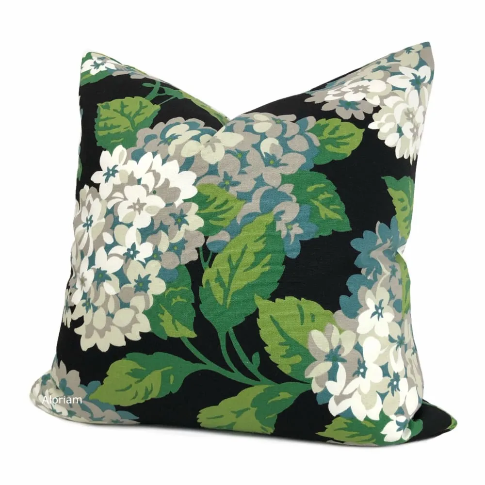 Bella Onyx Green Cream Gray Hydrangea Floral Print Pillow Cover