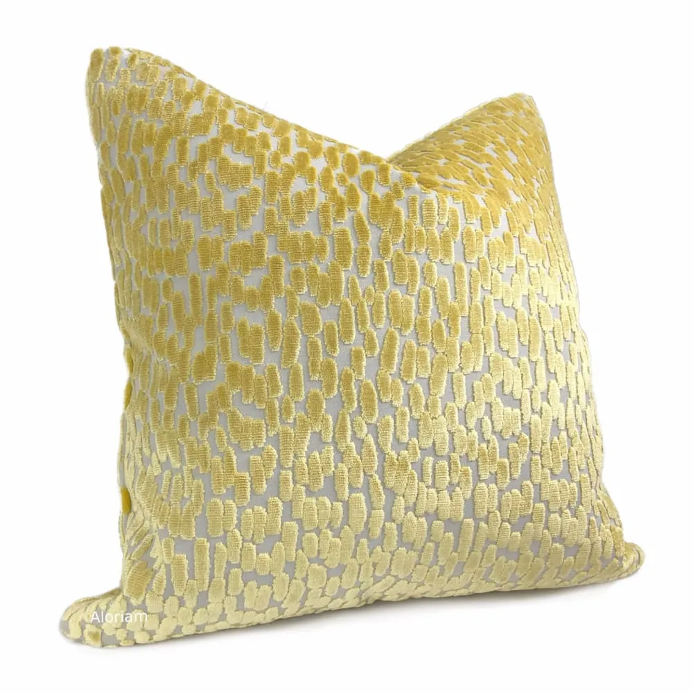 Bellini Canary Yellow Large Cut Velvet Dots Pillow Cover